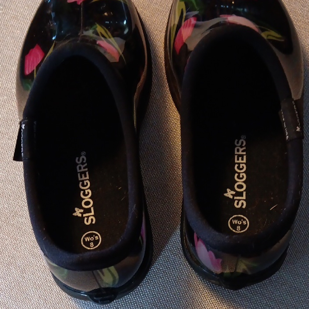 Sloggers Womens Black Floral Sloggers Size 8 - Picture 2 of 4